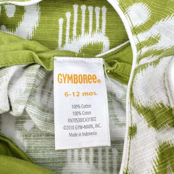 Gymboree 6-12 Month Chartreuse Green & White Ikat Print Cotton Jumper Dress - Picture 5 of 5